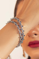 Silver Bangles S Shape with Silver Stone (set of 2)